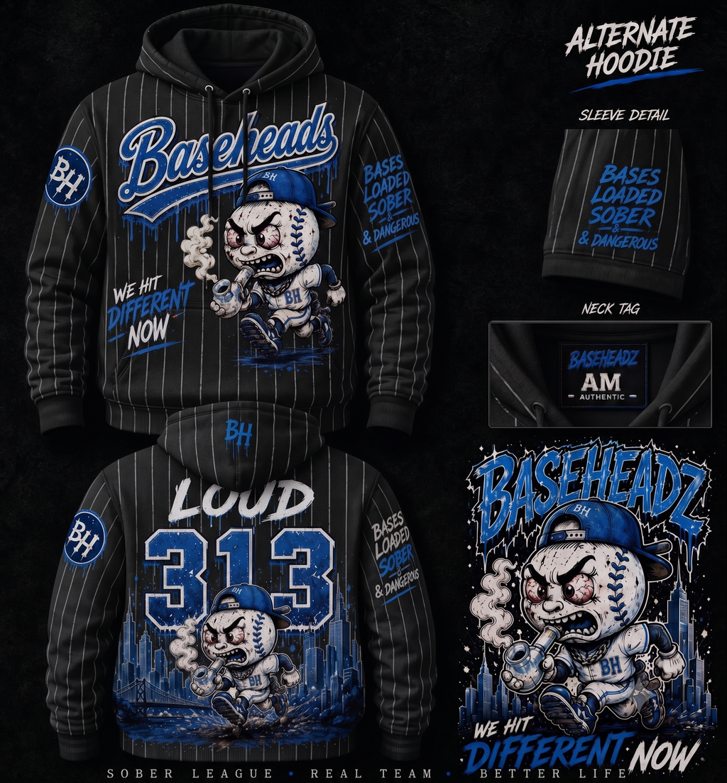 "BASEHEADZ" SOBER LEAGUE PINSTRIPE HOODIE