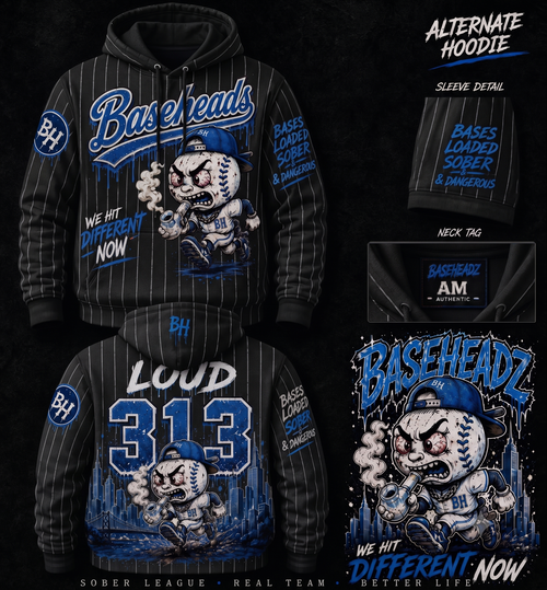 "BASEHEADZ" SOBER LEAGUE PINSTRIPE HOODIE