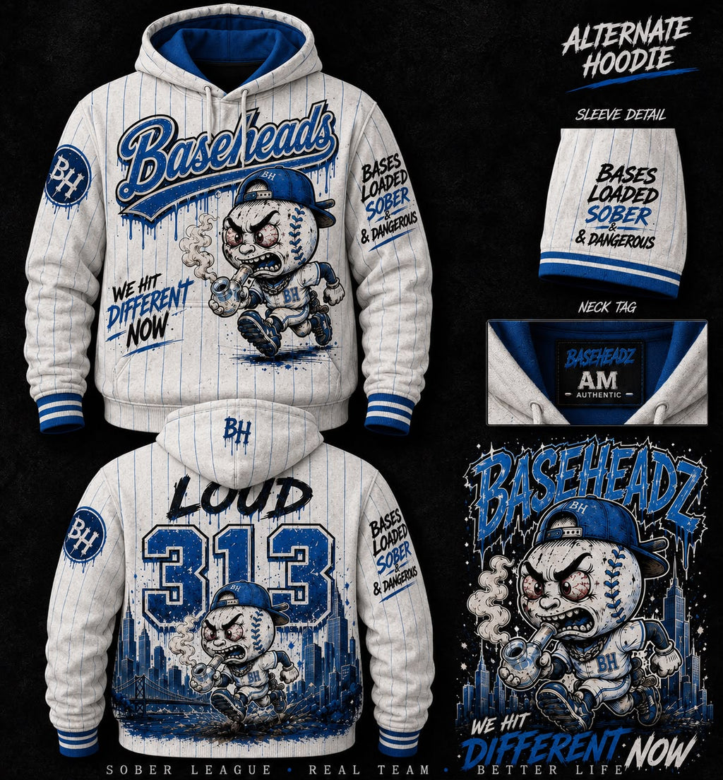 "BASEHEADZ" SOBER LEAGUE PINSTRIPE HOODIE